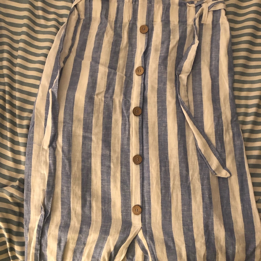 Love tree blue and white striped linen skirt size Large NWT